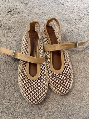 Tan mesh Mary Jane flats